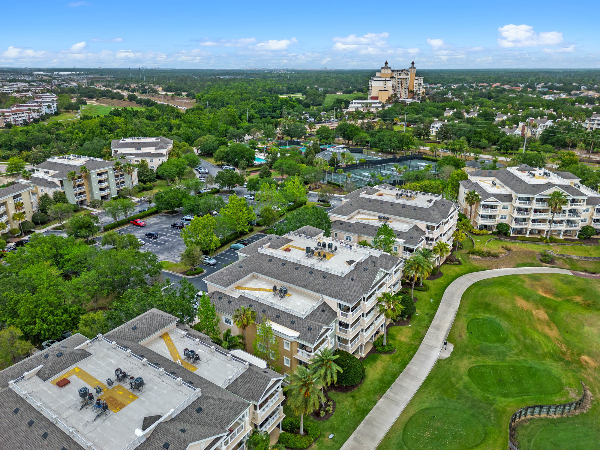 reunion drone shot with condos and main hotel